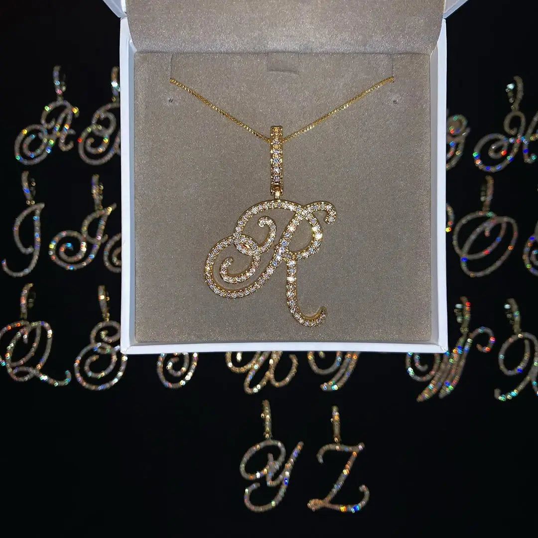 Cursive 26 Initial Letter Pendant Necklace.