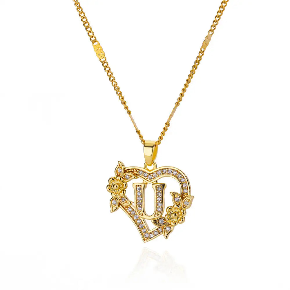 Heart Initial Zircon Necklace.