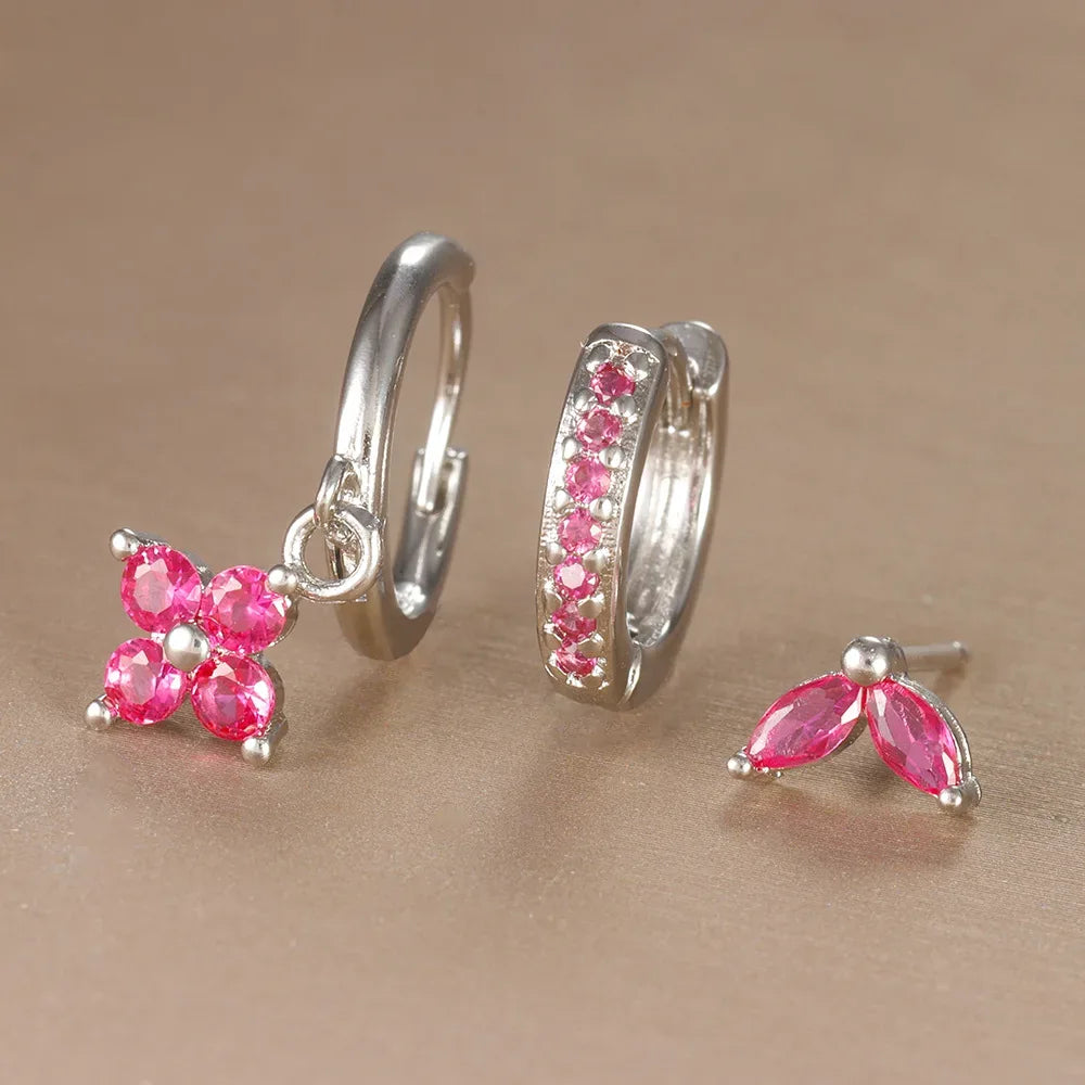 3PCS Trendy Stainless Steel Flower Drop Earring Set - Essential Luxury