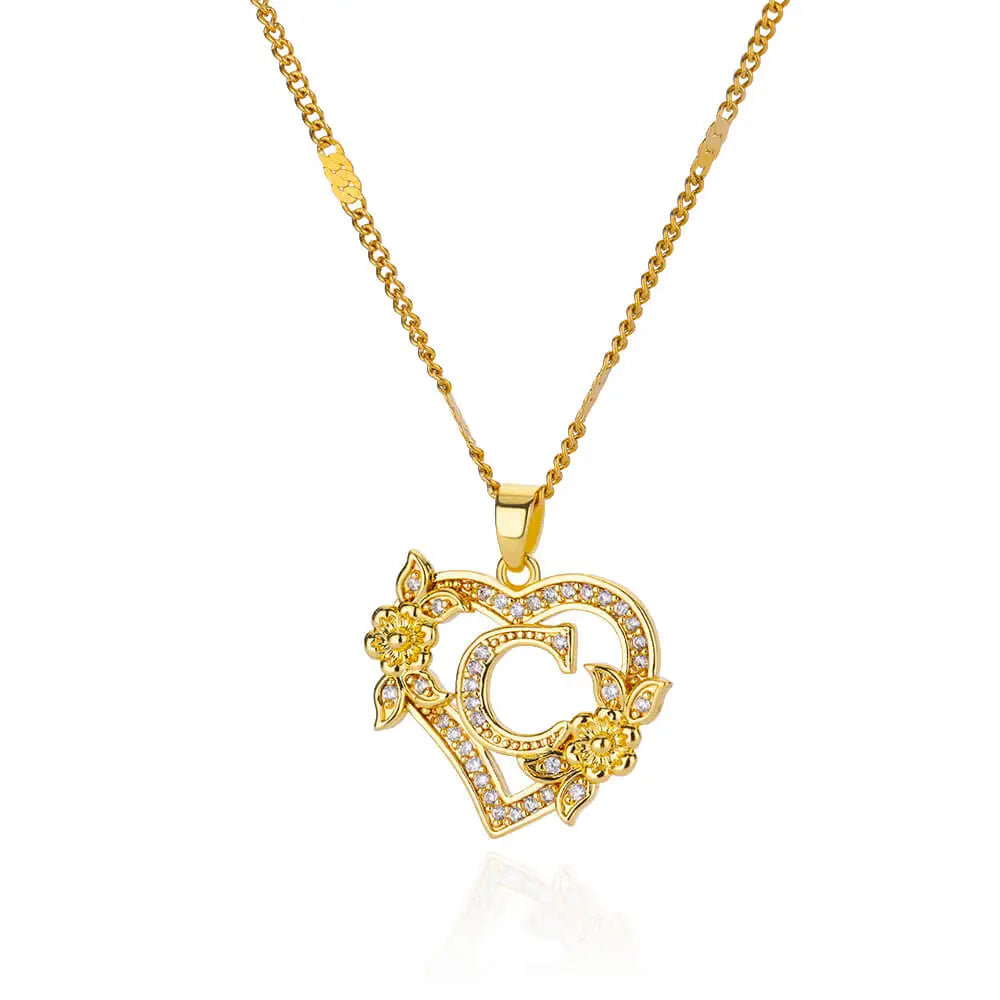 Heart Initial Zircon Necklace