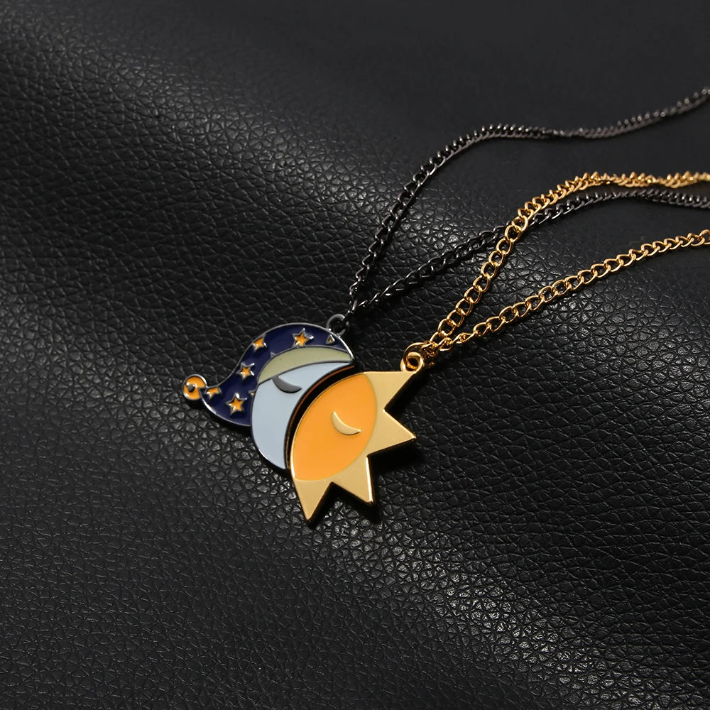 Couple`s Splicing Sun and Moon Necklaces