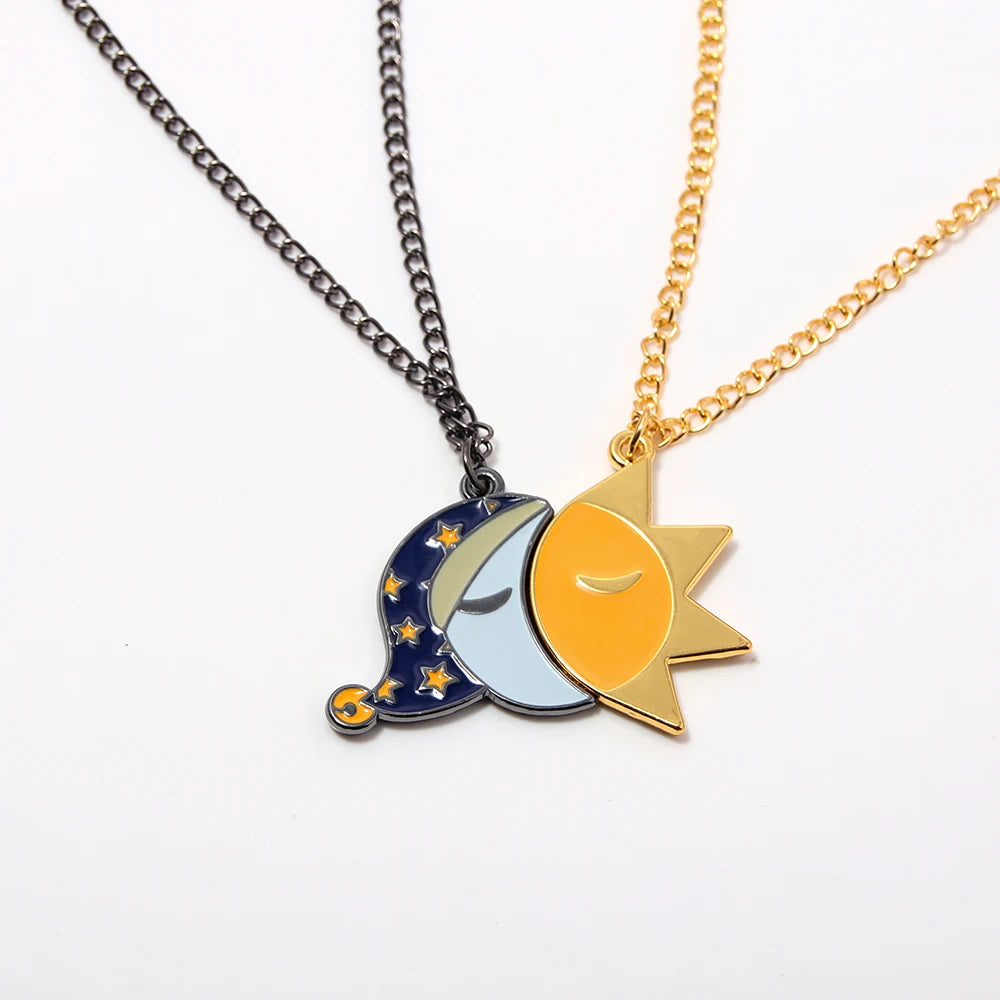 Couple`s Splicing Sun and Moon Necklaces