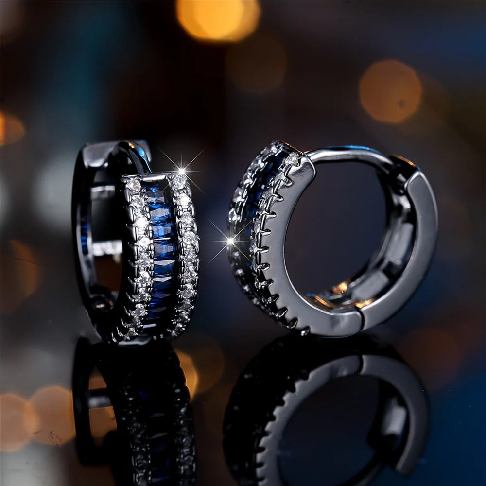 Cute Female White Blue Zircon Round Hoop Earring.