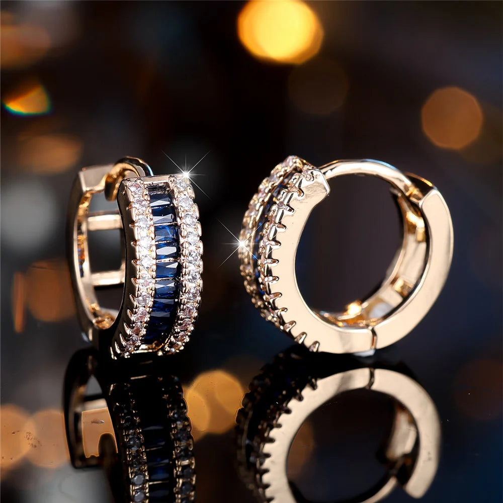 Cute Female White Blue Zircon Round Hoop Earring.