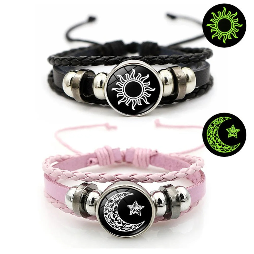 2pcs/set Sun and Moon Lovers Leather Bracelet