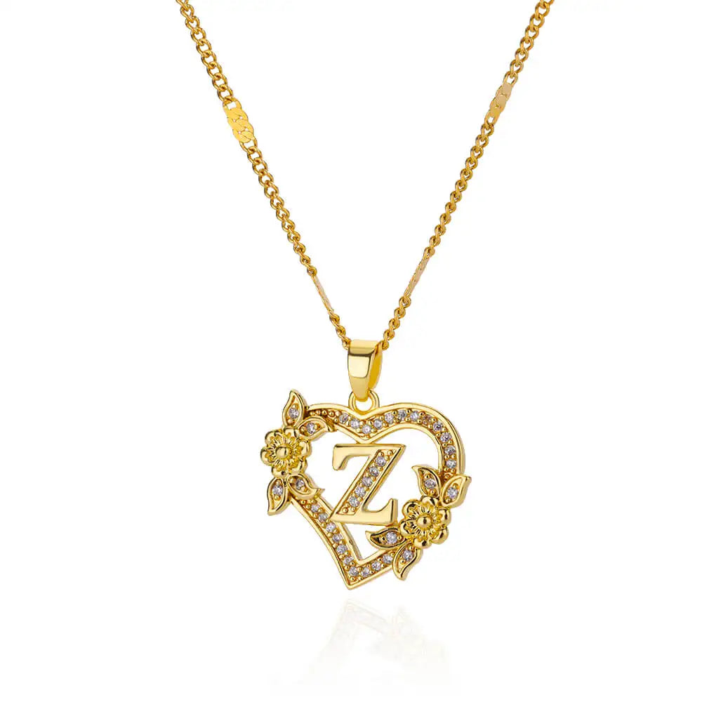 Heart Initial Zircon Necklace