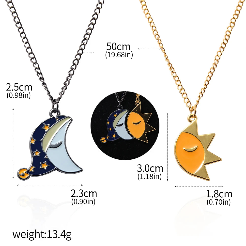 Couple`s Splicing Sun and Moon Necklaces
