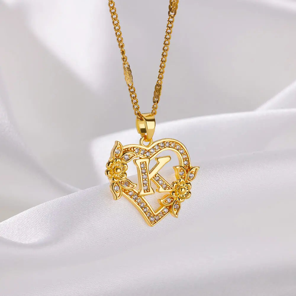 Heart Initial Zircon Necklace.