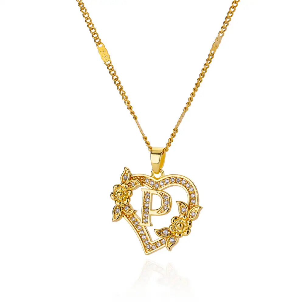 Heart Initial Zircon Necklace.