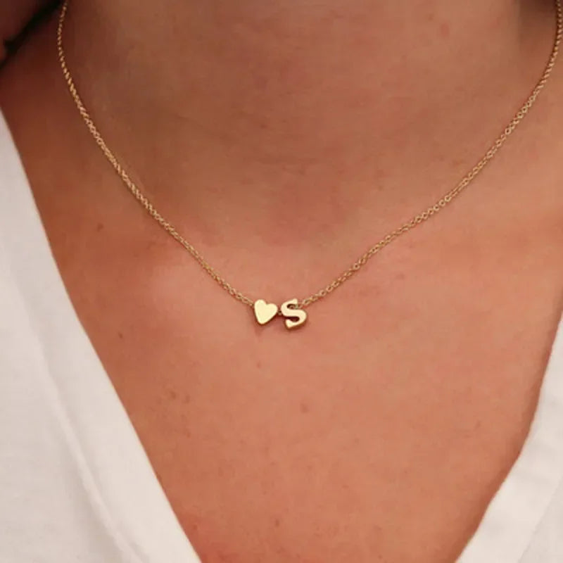 Minimal Heart Letter Necklace.