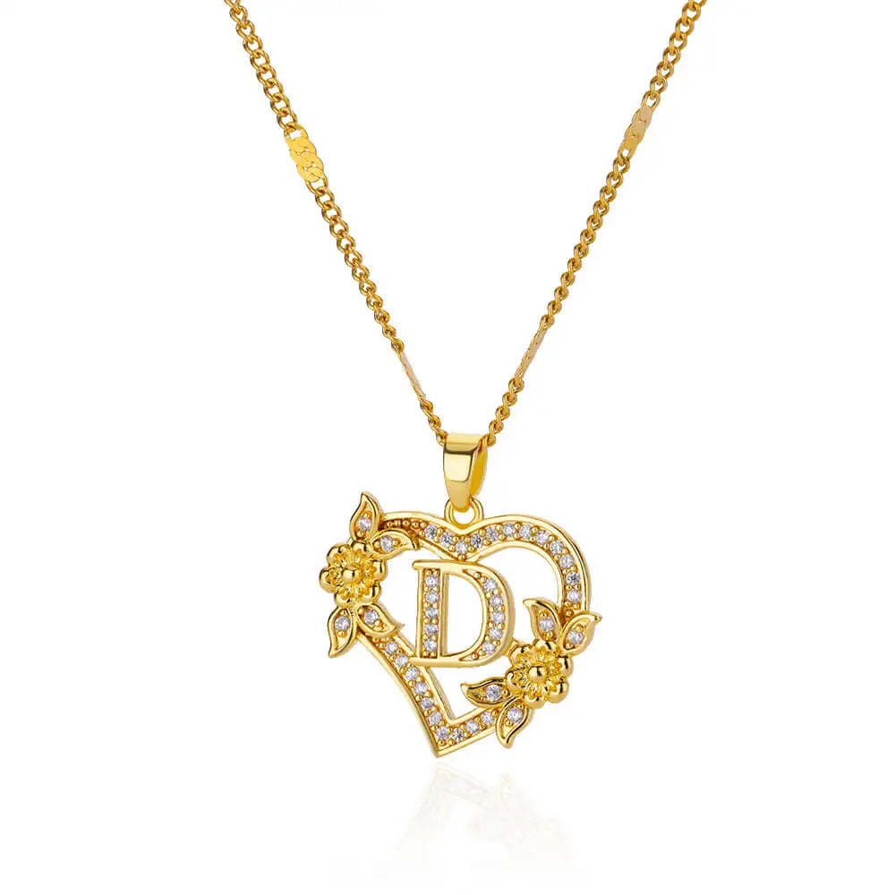 Heart Initial Zircon Necklace