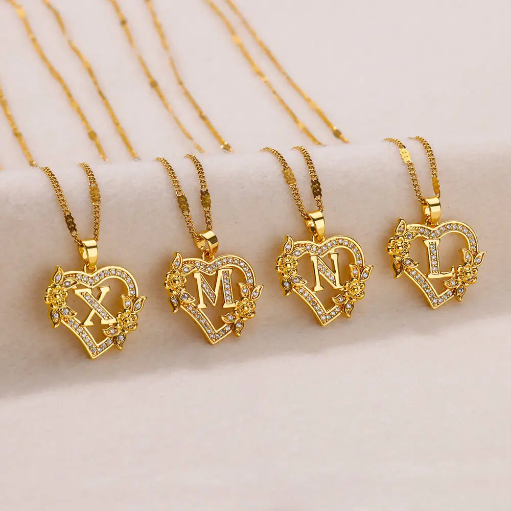 Heart Initial Zircon Necklace.