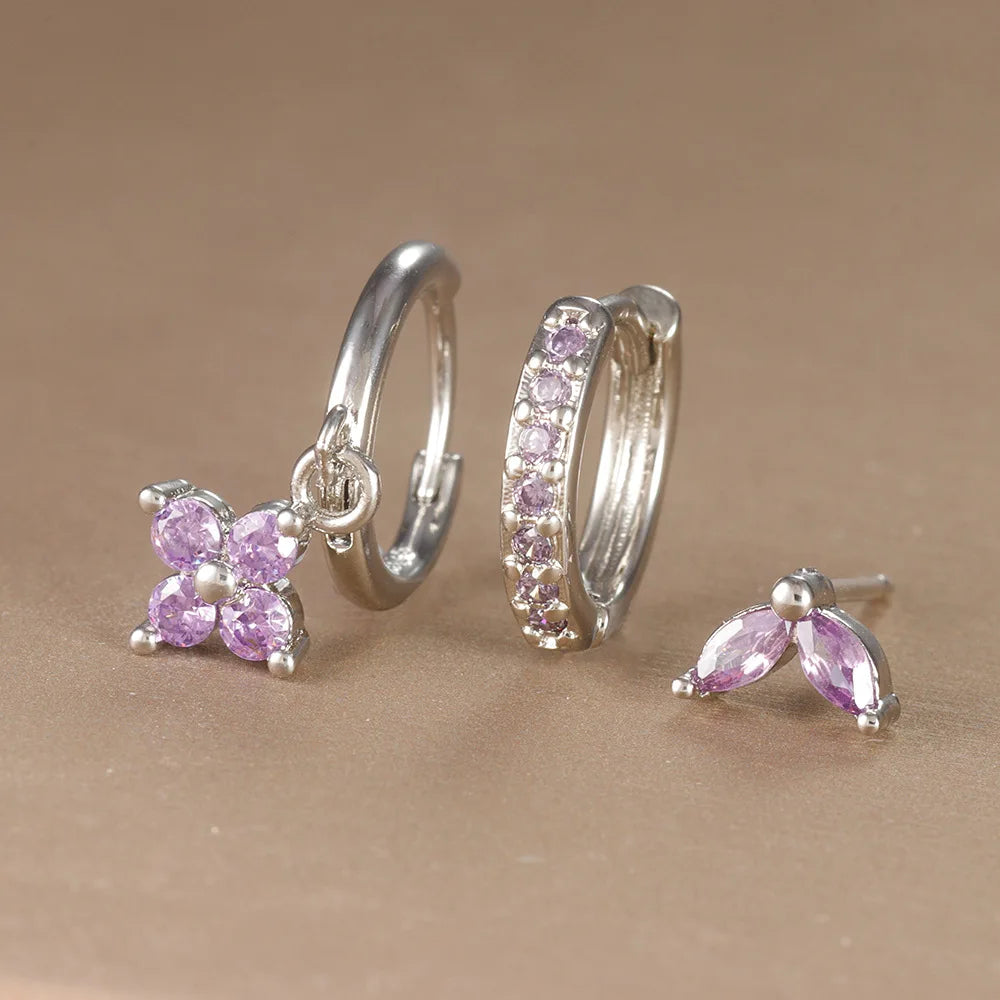 3PCS Trendy Stainless Steel Flower Drop Earring Set