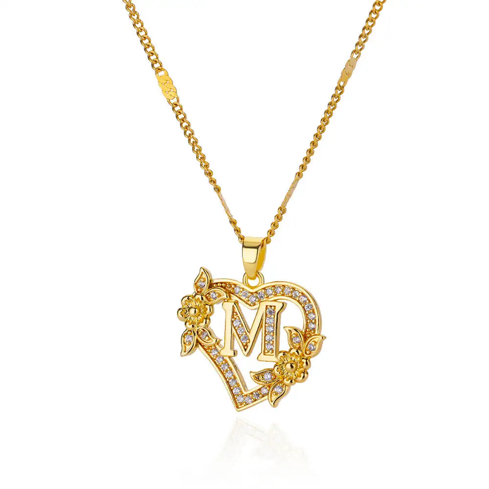 Heart Initial Zircon Necklace.