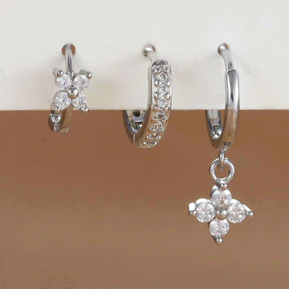 3PCS Trendy Stainless Steel Flower Drop Earring Set