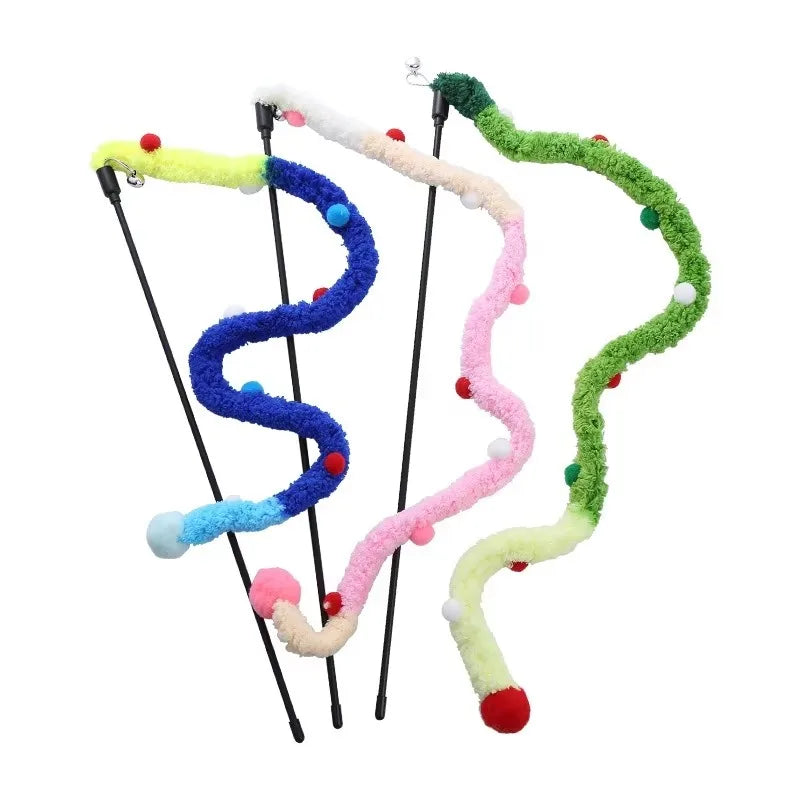 Caterpillar Colorful Rod Pet Hairball Teaser.