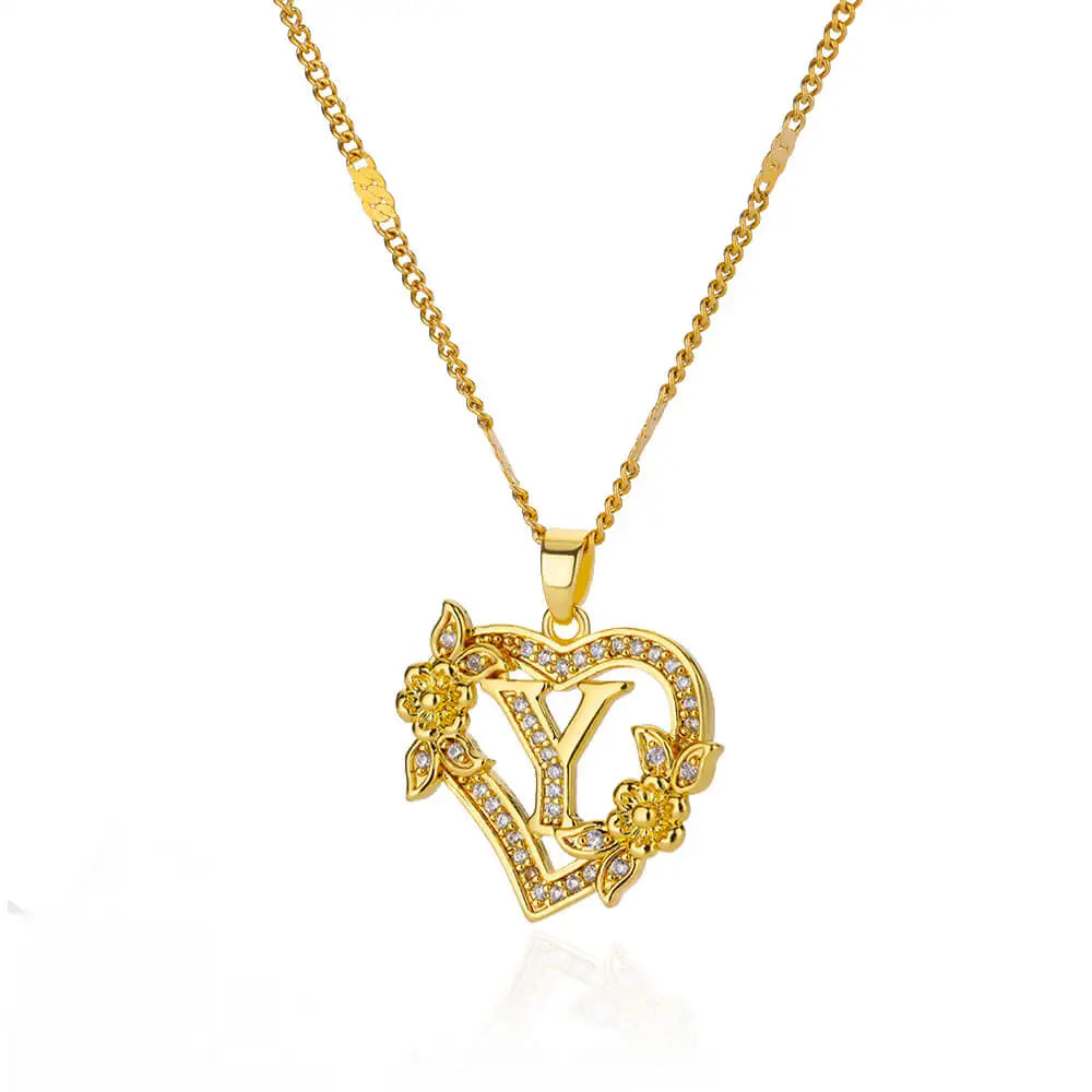 Heart Initial Zircon Necklace