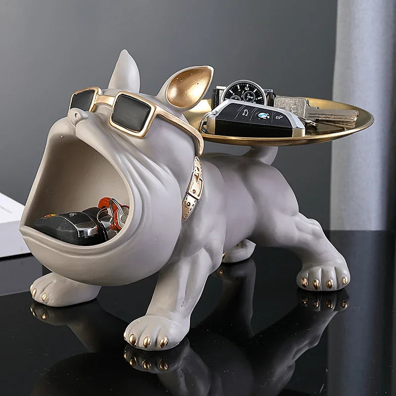 Bulldog Figurine Dog Statue Storage Box.
