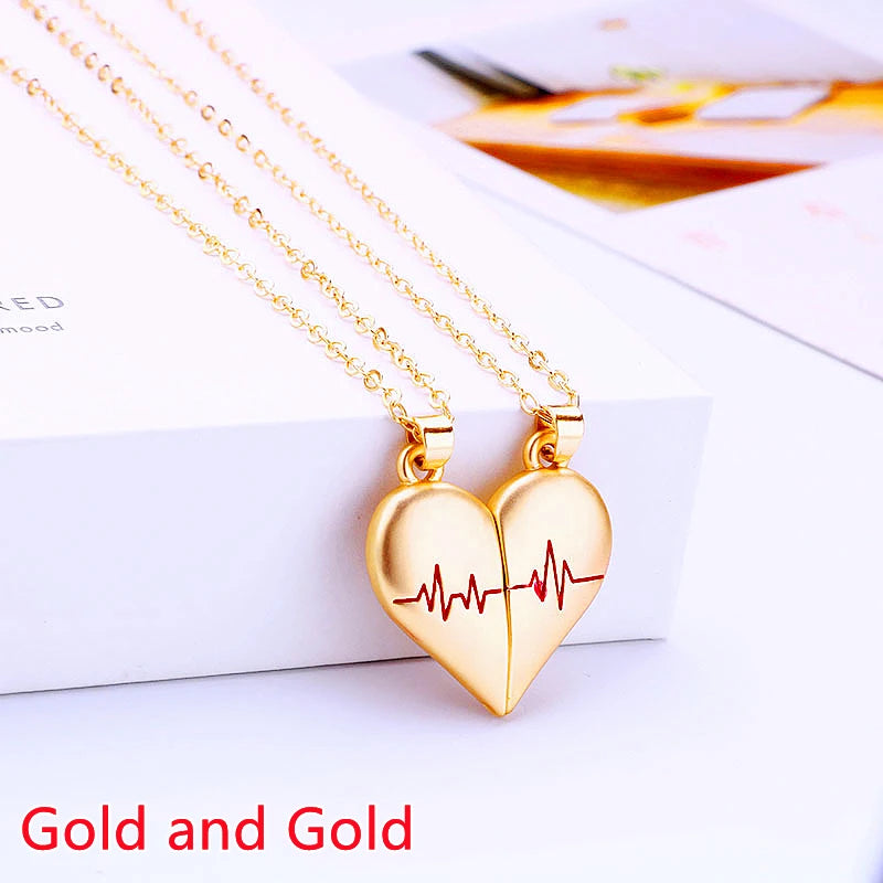 Magnetic Heart Splicing Couple Pendant Necklace