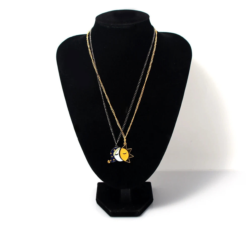 Couple`s Splicing Sun and Moon Necklaces