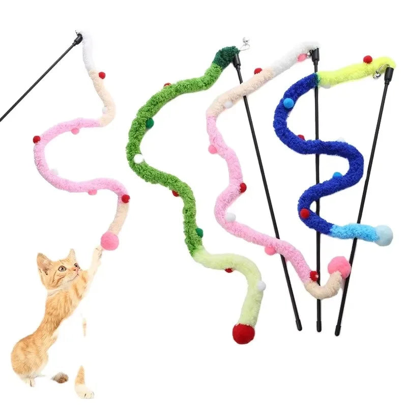 Caterpillar Colorful Rod Pet Hairball Teaser.