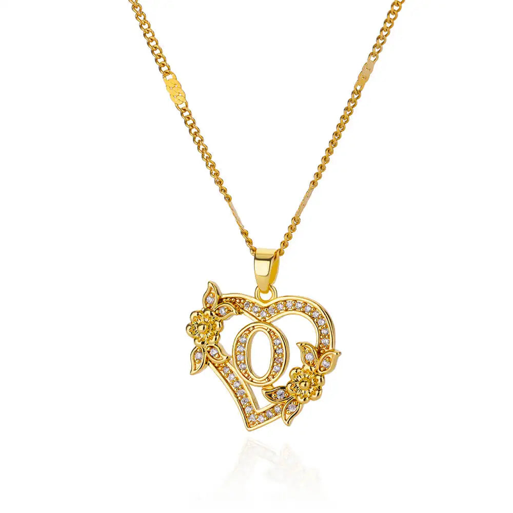 Heart Initial Zircon Necklace
