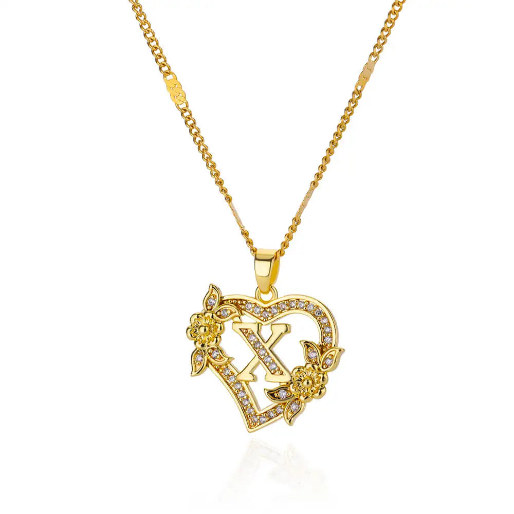 Heart Initial Zircon Necklace.