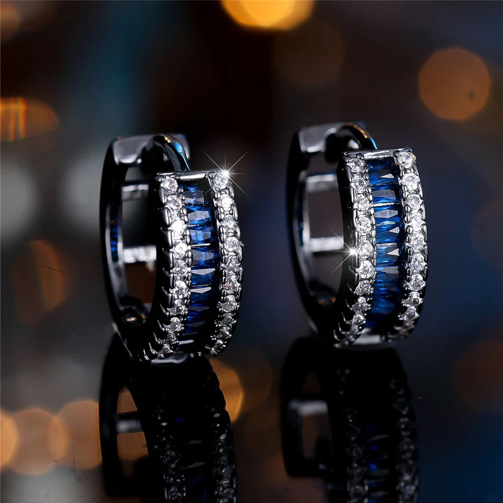 Cute Female White Blue Zircon Round Hoop Earring.