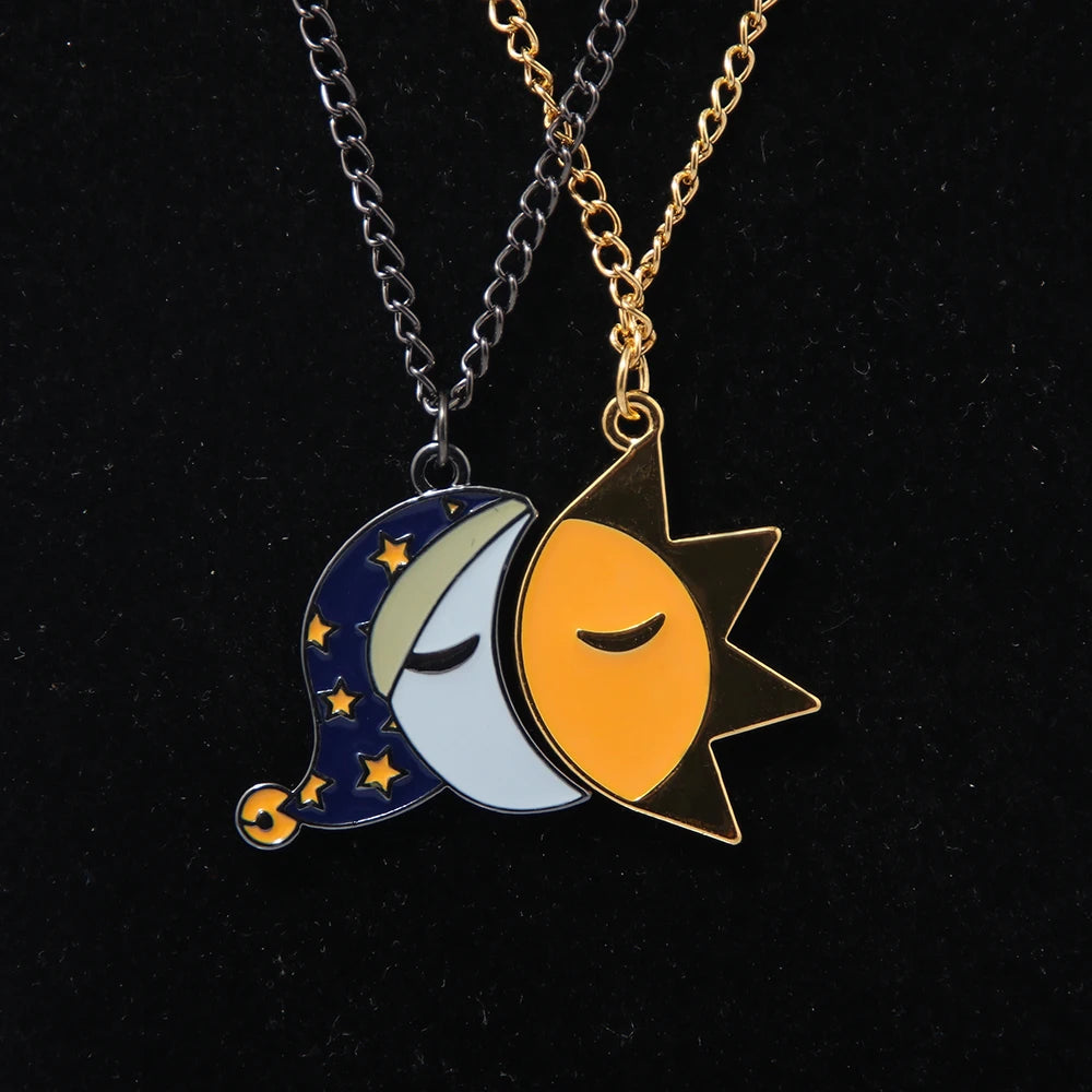 Couple`s Splicing Sun and Moon Necklaces