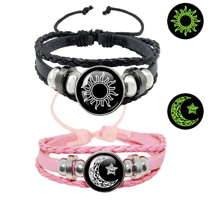 2pcs/set Sun and Moon Lovers Leather Bracelet